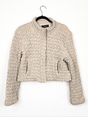 Current Air Cropped Quilted Puffer Jacket Beige Textured Bubble Coat Size XS